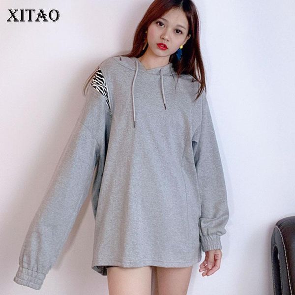 

xitao лоскутная zipper печати шаблон толстовка женщины 2020 зима повседневная мода стиль темперамент all match женщины одежда zy1761, Black