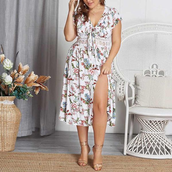 

summer robe vestidos dress women 2019 v-neck lace retro beach printed bow large size dress vestidos boho for women1, Black;gray