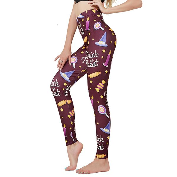 

9374 halloween witch hat candy yoga leggings women's large high stretch pencil pants, Black