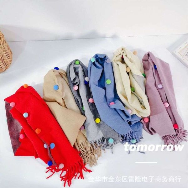 

and winter autumn new double side cashmere ball scarf, Red;brown