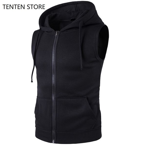 

fall plus sizes sleeveless hooded vest sweatshirts mens zipper closure hoodie jackets with pockets man clothing black kg-175