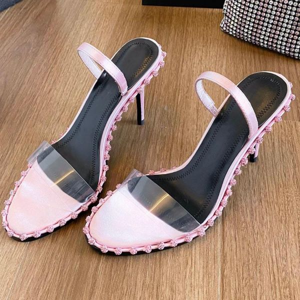 

pink sandals women diamond decor pvc sandal high thin heels fashion slippers 2021 summer new design woman shoe, Black