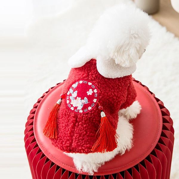 

dog apparel chinese year clothes pet tang suit winter coat lambswool embroidered jacket spring festival cats costume with tassel