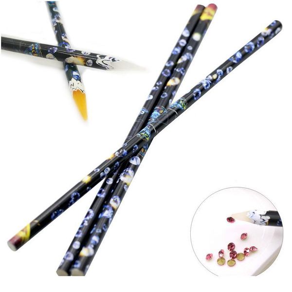 

1pcs diy profressional nail art dotting tool rhinestone gems crystal beads picking wax pencil dot gel pen decoration nai qylmnl, Silver