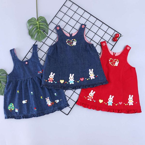 

girl embroidery strap skirt cartoon miki love rabbit denim drs wxrp, Red;yellow
