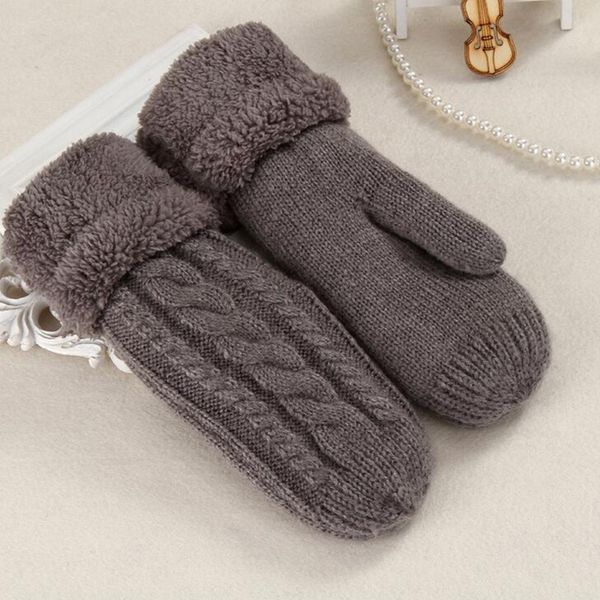 

women fashion knit twist flowers mittens winter female wool plus cashmere velvet thickening warm full finger gloves guantes l46, Blue;gray