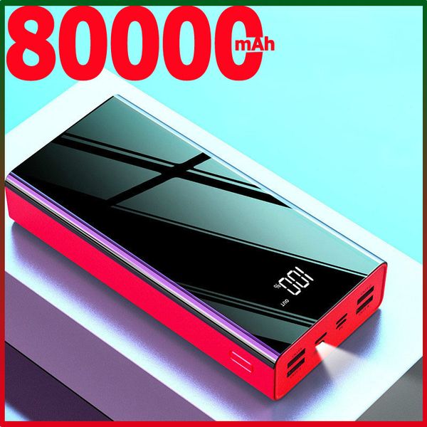 

80000mah power bank large capacity portable charger powerbank external battery 4usb digital display for xiaomi samsung iphone free