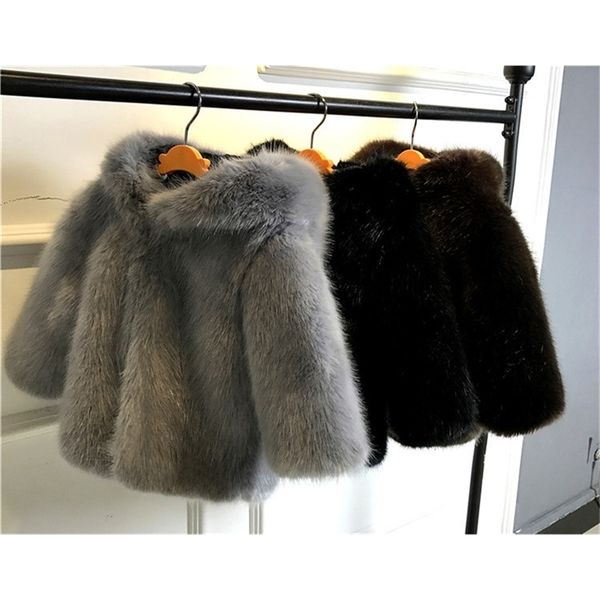 

baby boys girls faux coat hooded outerwear kids imitation fluffy fur warm clothes children autumn winter long sleeve jacket y200901, Blue;gray