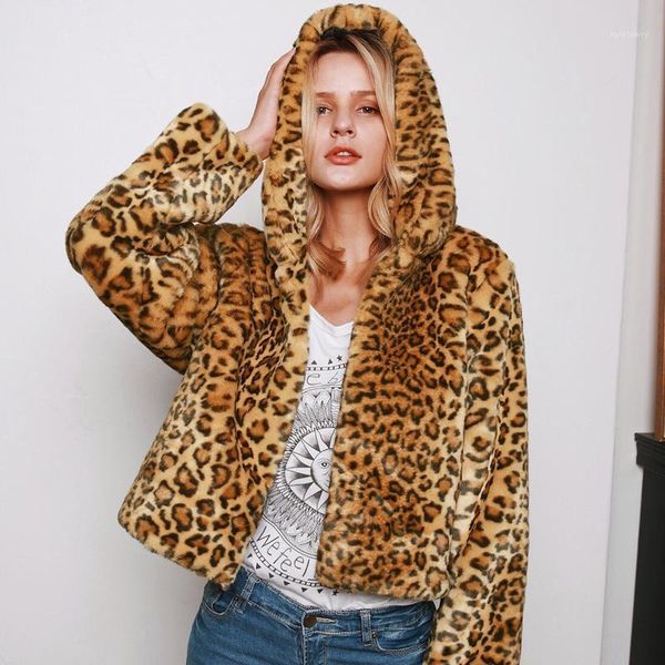

fashion leopard faux fur winter jacket women hooded short fake fur coat female warm furry slim streetwear 2019 new1, Black