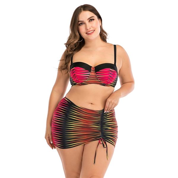 

4xl plus size tankini set push up bikinis gradient swimsuit women high waist swimwear beach bathing suits print mujer t200508, White;black