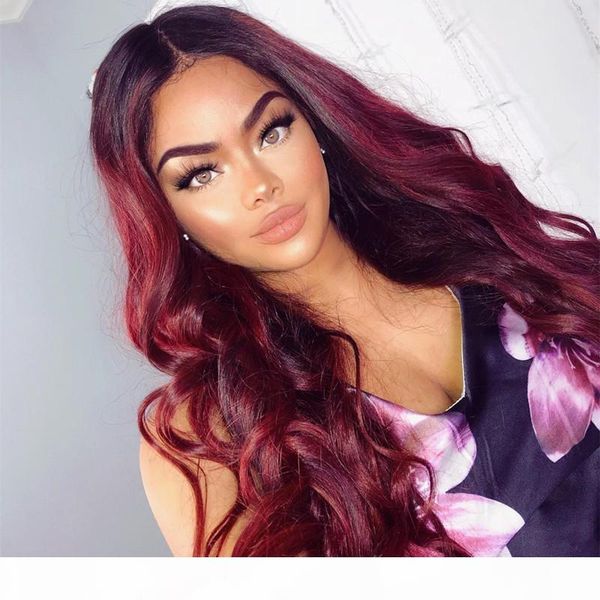 

ombre 1b 99j# color brazilian human hair full lace wig body wavy two tone lace front wig glueless wigs, Black;brown