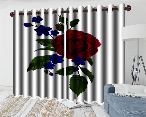 

custom made window 3d curtain charming red rose romantic floral modern decoration 3d window curtains