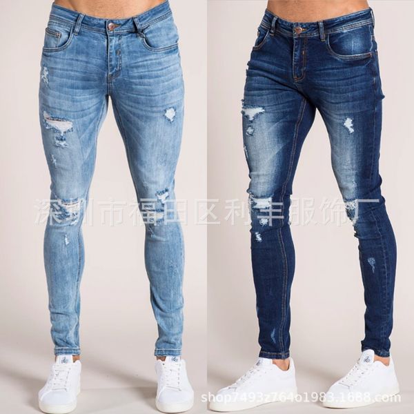 

jeans hole new trousers men's leggings, Blue