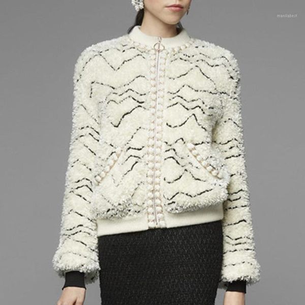 

autumn winter hand woven chain fashion style crew neck zipper jacket jacket women's short cardigan1, White;black