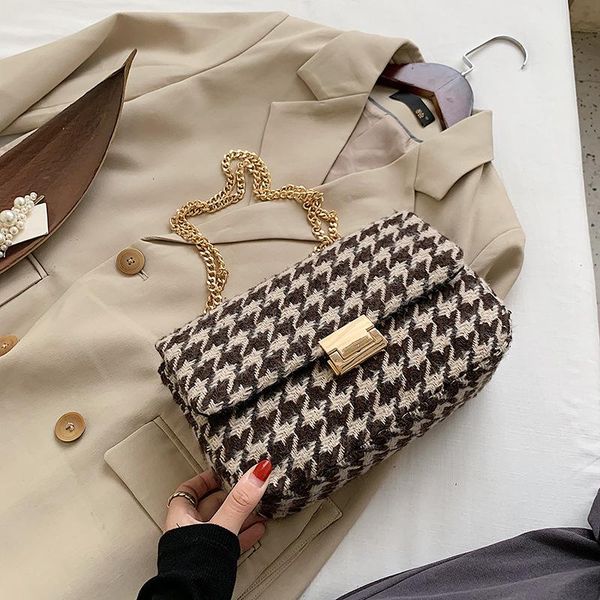 

2020 autumn women bag new houndstooth fashion small square bag chain casual retro shoulder wild messenger