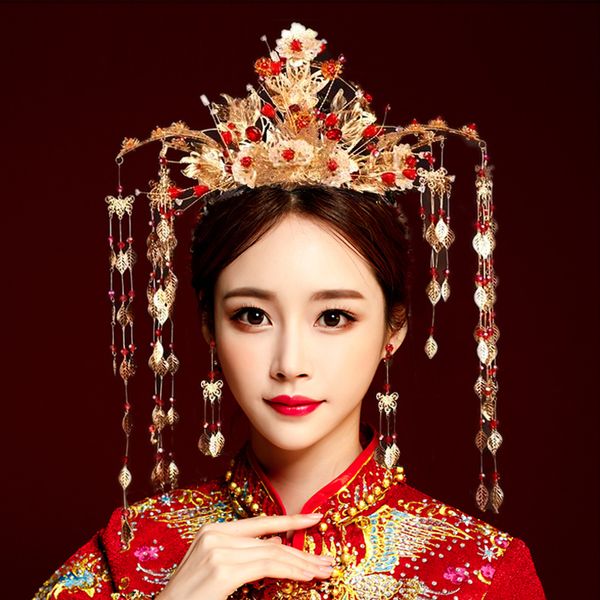 

msuit bride female chinese luxury tassel ancient phoenix crown wedding xiuhe headdress 2020 new style m, Silver