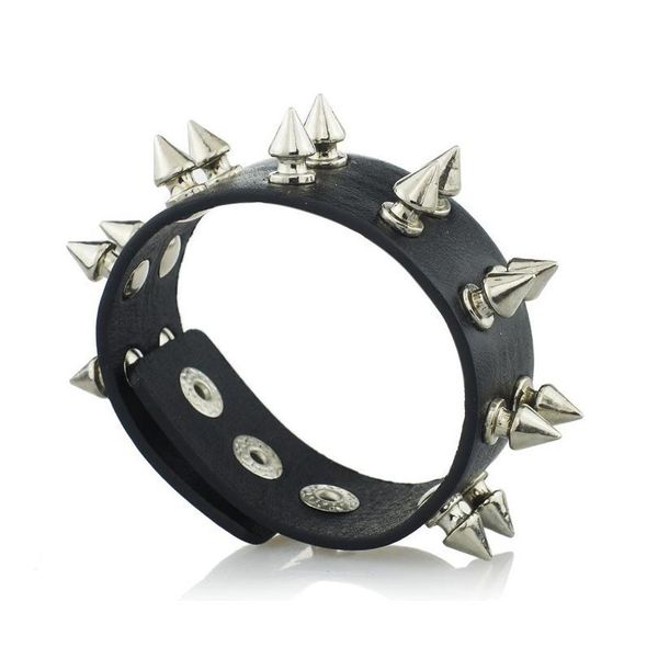 

rock cone stud spikes rivet gothic punk wide cuff leather hiphop bangle brace jlltyi, White