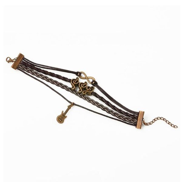 

men women guitar accessories music note charm multi-layer jewelry faux leather casual party gift vintage bracelet, Black