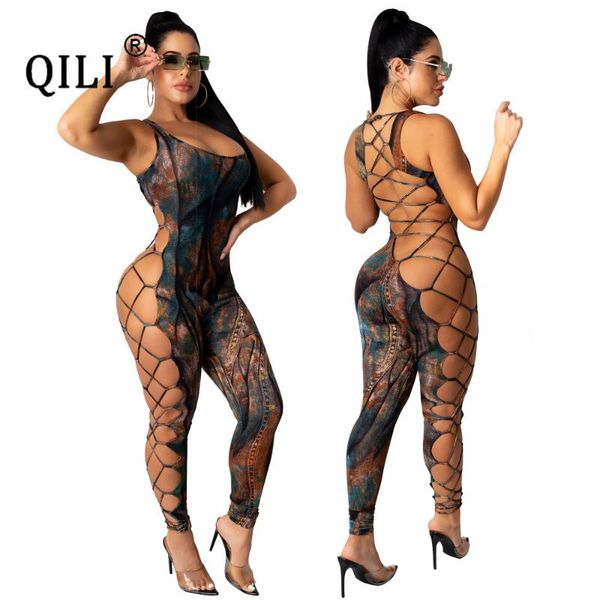 

qili sexy выдалбливают узелок женщин комбинезоны tank рукавом backless тощий длинные брюки sexy party club комбинезон s  l xl xxl, Black;white