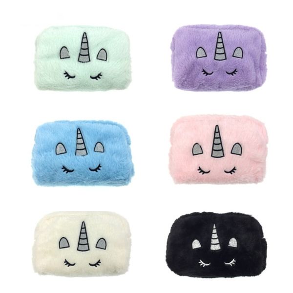 

women plush zip around wallet phone clutch purse unicorn card holder organizer polyester blend cosmetic bag makeup bags, Red;black