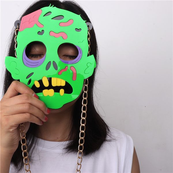 

halloween green ghost pendant necklace for women men acrylic super large necklaces trendy jewelry cool accessories, Silver