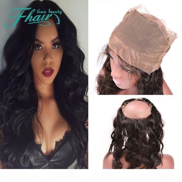 

new modelling 360 lace band frontal closure bleached knots 8a unprocessed peruvian human hair body wave wavy full lace frontals, Black;brown
