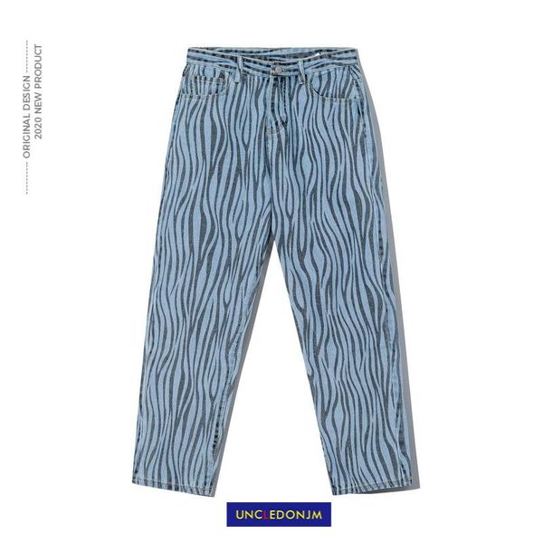 

uncledonjm полосатый джинсы мужские bf harajuku fashion brand хип-хоп прохладный уличная мода брюки байкерские джинсы дизайнер an-e068, Blue