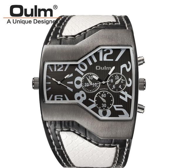 

oulm 1220 watches men sport casual pu leather wristwatch convex face wide strap decorative small dials male quartz watch 1wpfs, Slivery;brown