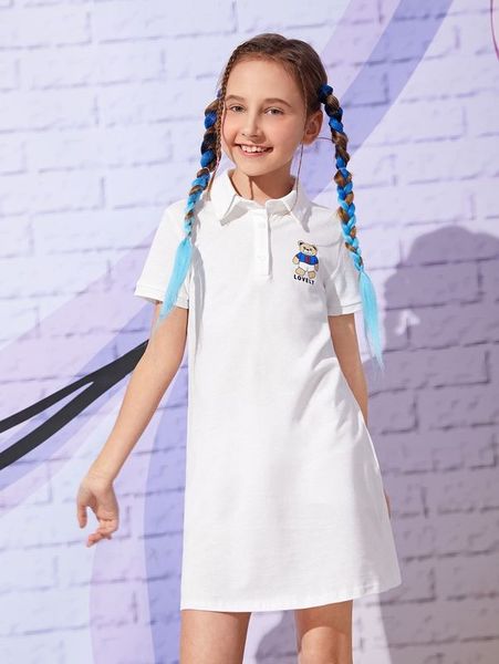 

girls cartoon & letter graphic polo neck dress she, Red;yellow