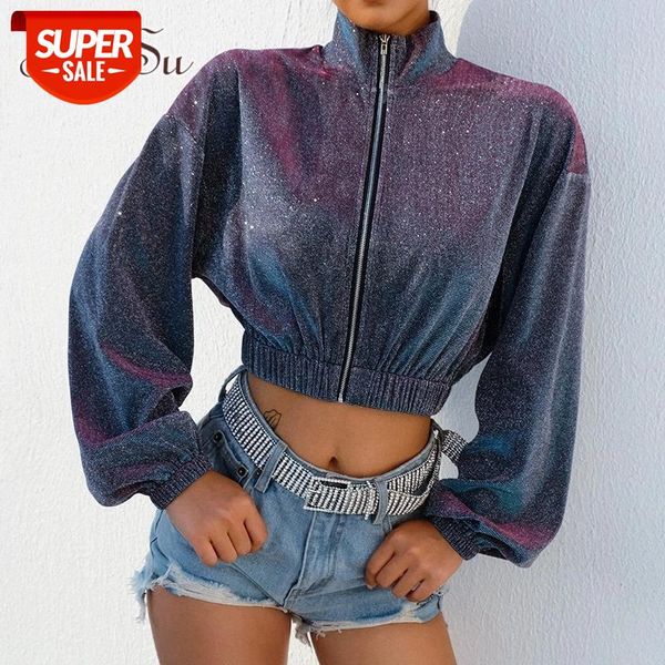 

artsu streetwear glitter cropped jacket long sleeve turtleneck ladies jackets women outerwear chaquetas cazadora mujer asco20290 #uc9j, Black;brown