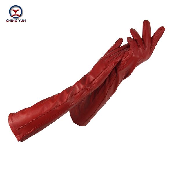 

ching yun woman gloves new winter warm cashmere lining ladies gloves long gloves elbow arm sleeve genuine leather 201020, Blue;gray