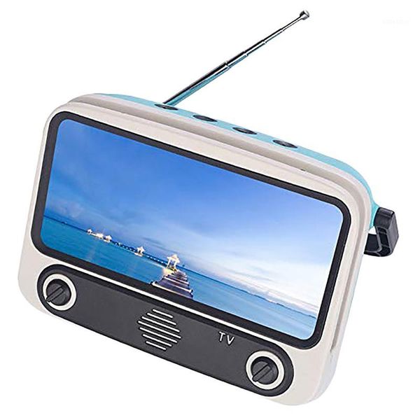 

retro tv bluetooth speaker, portable tv shape speaker, phone stand radio, handheld stereo music player(blue)1