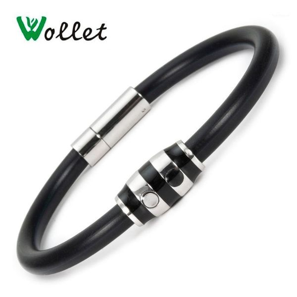 

black stainless steel silicone bracelet for women rubbers wristbands infrared germanium bio magnetic power energy balance1