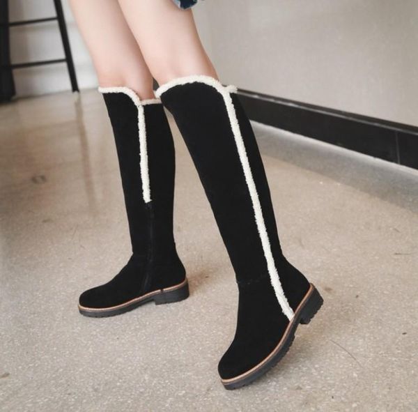 

women's fashion belt buckle boots student casual tube large size round head side zipper flat bottom ladies leather boots, Black