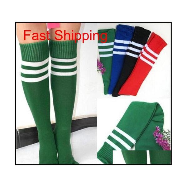 

professional sports men women kids/boys thick breathable tennis running soccer stockings socks knee high football stripe socks 2nab4, Black