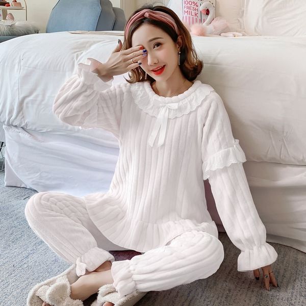 

2021 suit in flannel at home feminine donna beautiful set of winter pajamas 4k8c, Black;red