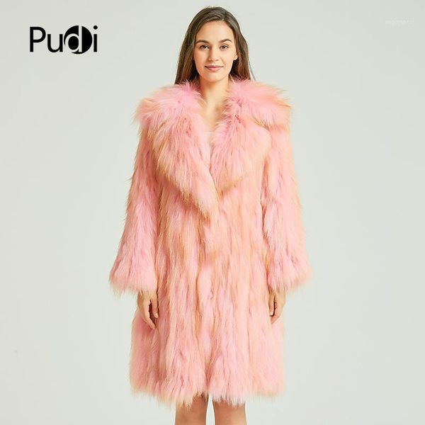 

pudi ct825 2020 new women fashion real fur over coat girl leisure solid jacket long coat 2020 fall winter1, Black