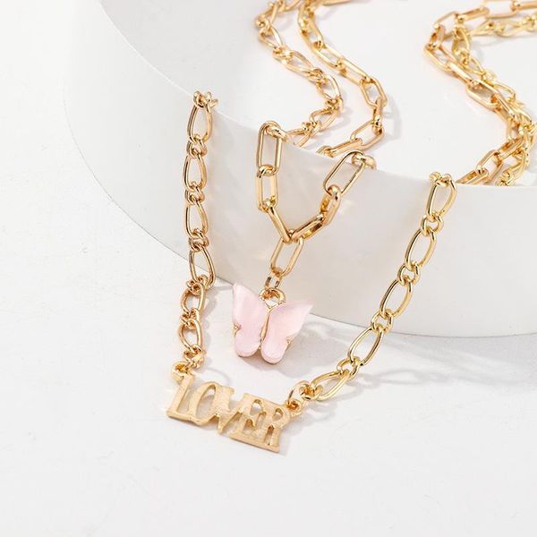 

double layer butterfly letters necklace sweet acrylic butterfly personality necklace choker alphabet angel pendant gift, Golden;silver