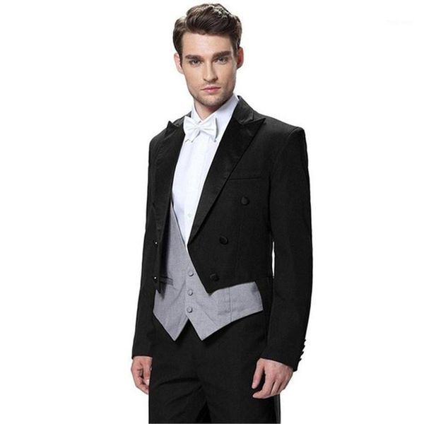 

new black slim men's wedding suit double-breasted groom dress formal groom swallowtail 3 piece suit custom jacket + pants + vest1, White;black