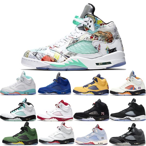 

basketball shoes 5s for men 3 space jam oreo metallic silver laney royal international flight ice blue fire red wings what white stealth wal, White;red