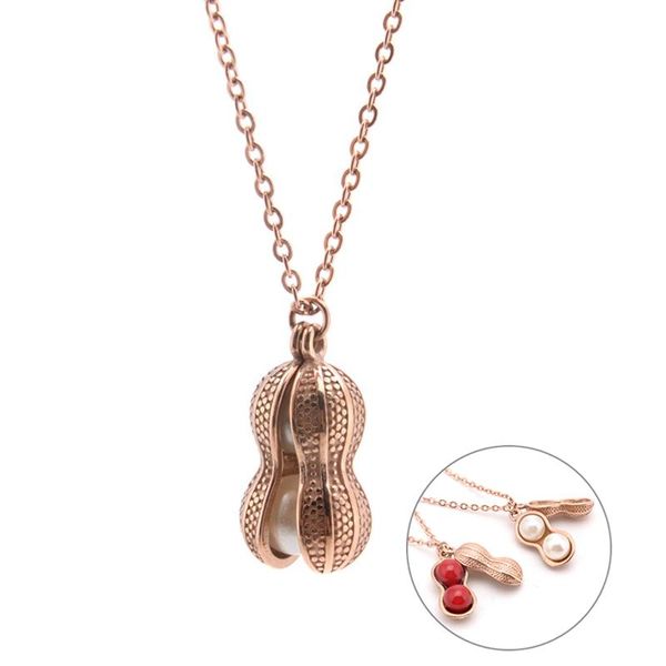 

peanut necklace women stainless steel white red fake pearl necklace clavicle pendant jewelry rose gold titanium creative, Silver