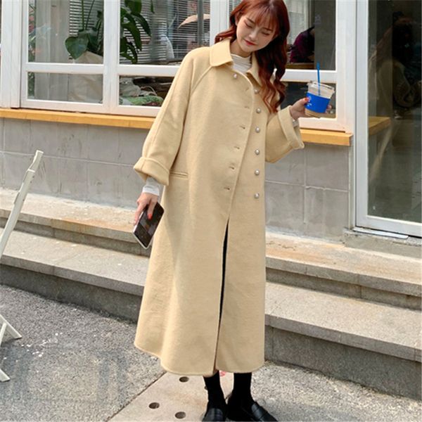 

2020 new autumn winter wool coat women korean casual long loose single-breasted warm woolen coat female elegantx1016, Black;brown