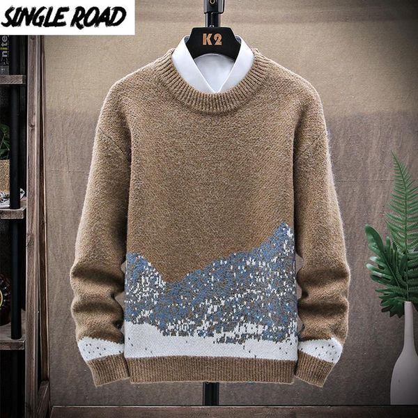 

singleroad mens knitted sweater men 2020 winter patchwork sweaters pullover jumper harajuku korean oversized khaki sweater men, White;black