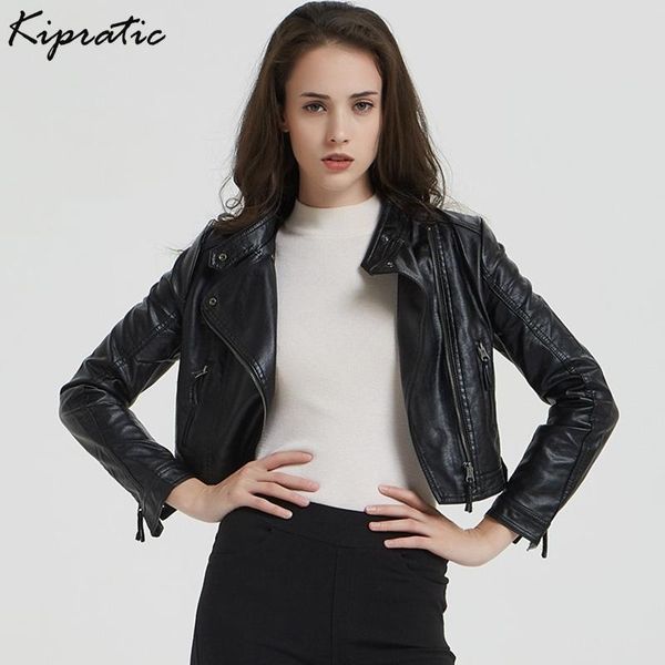 

весна осень кожаные женщины короткая стойка воротник стройная искусственная кожа мода женское короткое пальто черного цвета искусственного в, Black