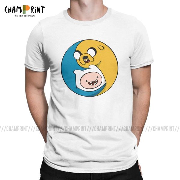 

sport vintage finn and jake t-shirts for men round neck cotton t shirts adventure time cartoon short sleeve tees plus size clothing