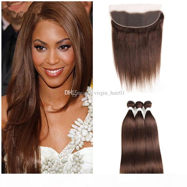 

brown hair bundles with frontal brazilian virgin hair color 4 chestnut brown straight hair bundles with ear to ear lace frontal closure, Black;brown