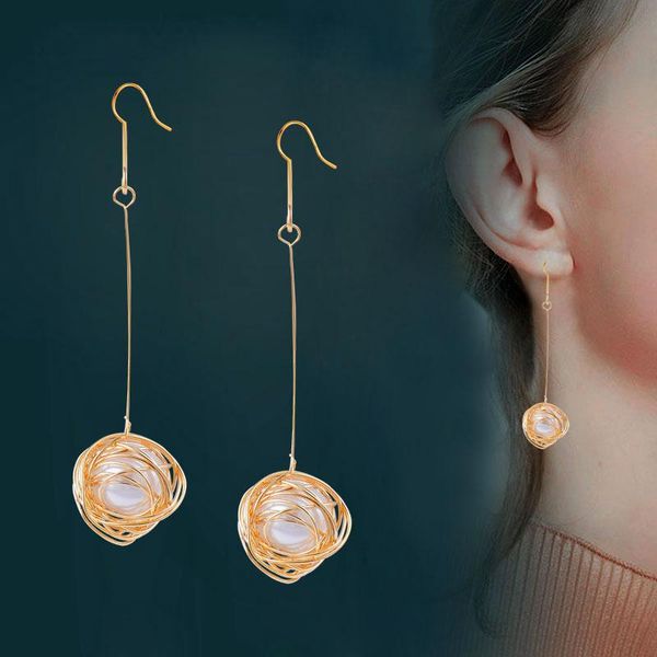 

dangle & chandelier sinleery elegant white pearl inside long drop earrings yellow gold silver color wedding for women jewelry es726 ssa
