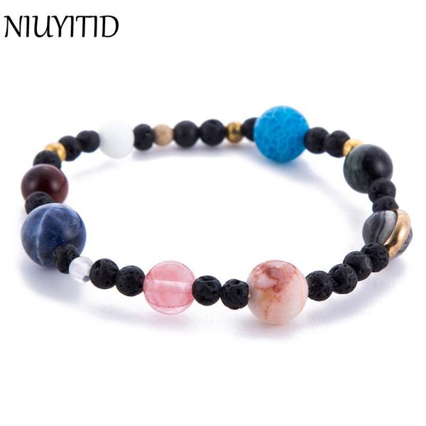 

niuyitid universe the eight planets solar system bracelet for women men guardian star natural stone beads bracelet bangle, Black