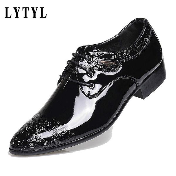 

new office party engraving printed shoes business men's leather shoes men's high heel wedding dress -454, Black