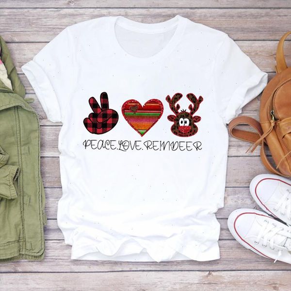 

women christmas deer plaid leopard winter girl 90s holiday print lady tshirt ladies graphic t shirts female tee t shirt, White